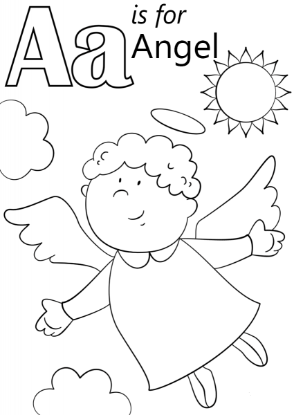 Letter A is for Angel coloring page image