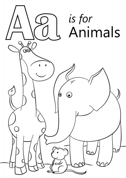 Letter A is for Animals coloring page image