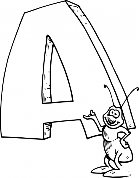 Letter A is for Ant coloring page image