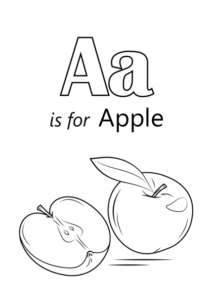 Letter A is for Apple coloring page image
