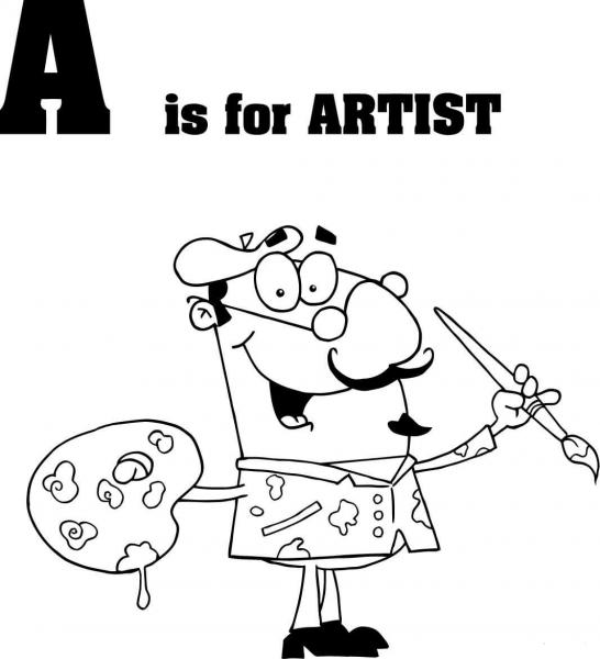 Letter A is for Artist coloring page image