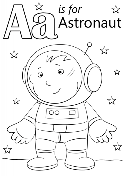Letter A is for Astronaut coloring page image