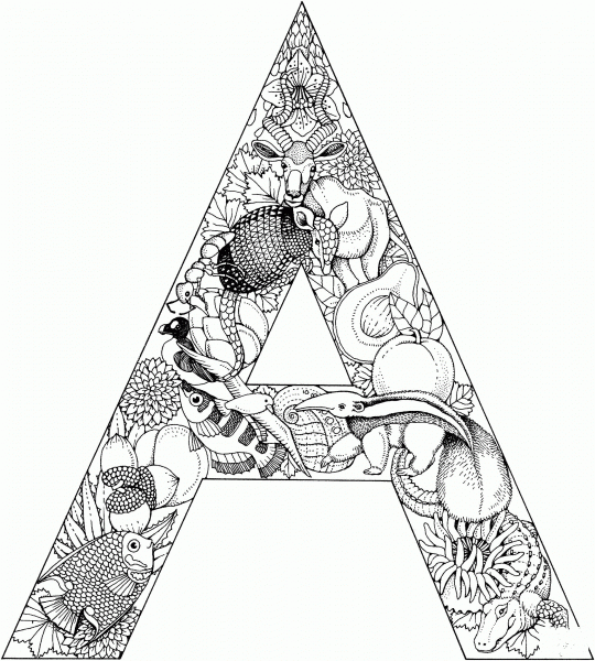 Letter A with Animals coloring page image