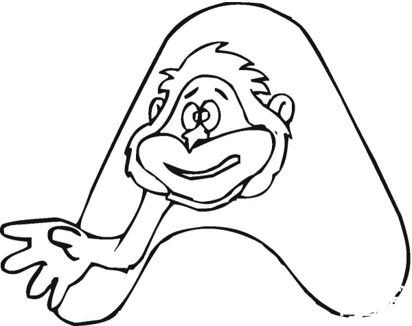 Letter A with Monkey coloring page image