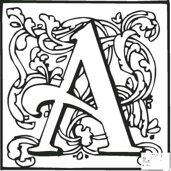 Letter A with Ornament coloring page image