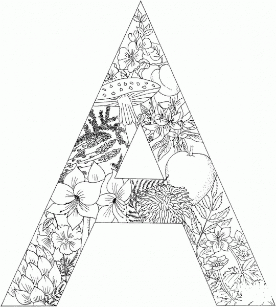 Letter A with Plants coloring page image