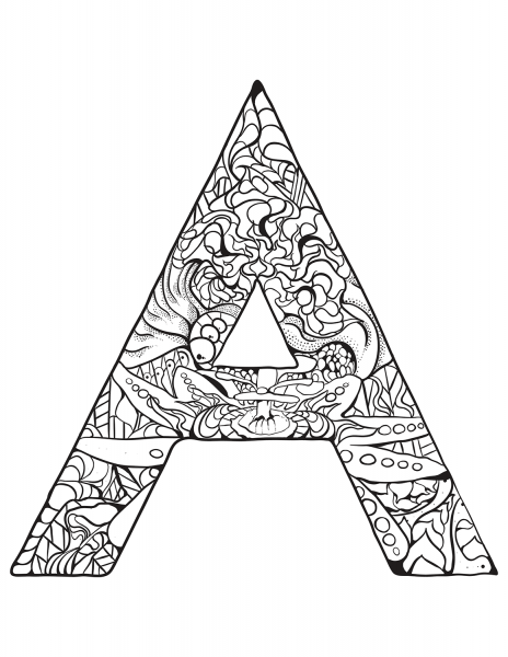 Letter A Zentangle coloring page image