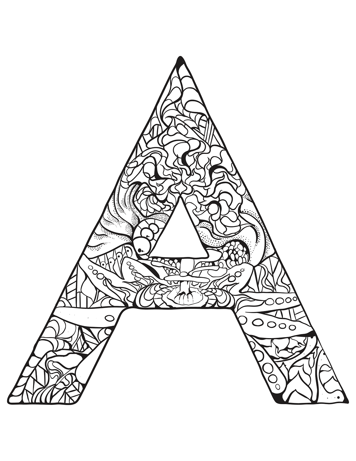 Letter A Zentangle coloring page - ColouringPages