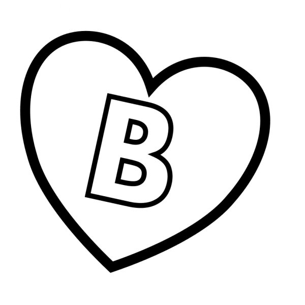 Letter B in Heart coloring page image