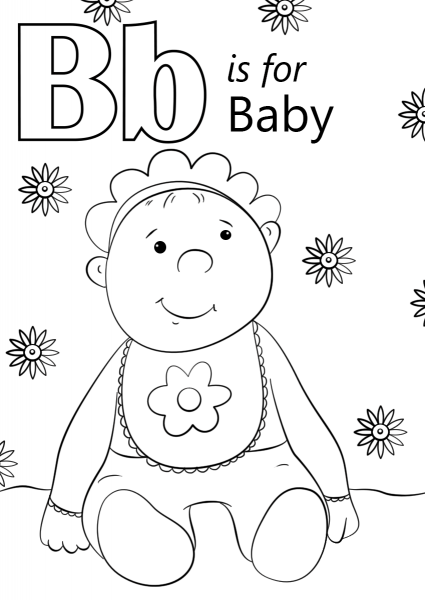 Letter B is for Baby coloring page image