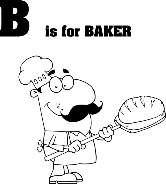 Letter B is for Baker coloring page image