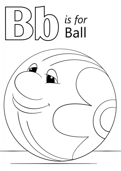 Letter B is for Ball coloring page image