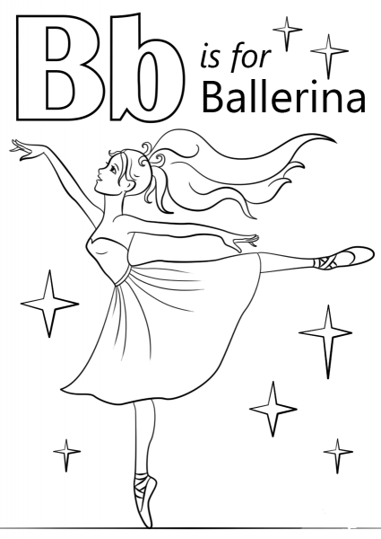 Letter B is for Ballerina coloring page image