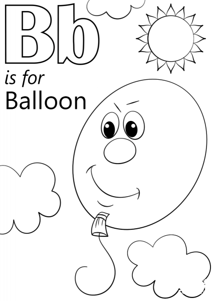 Letter B is for Balloon coloring page image