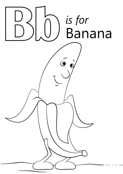 Letter B is for Banana coloring page image
