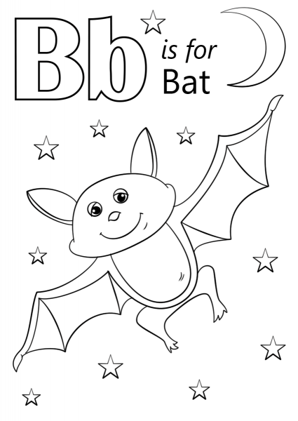 Letter B is for Bat coloring page image