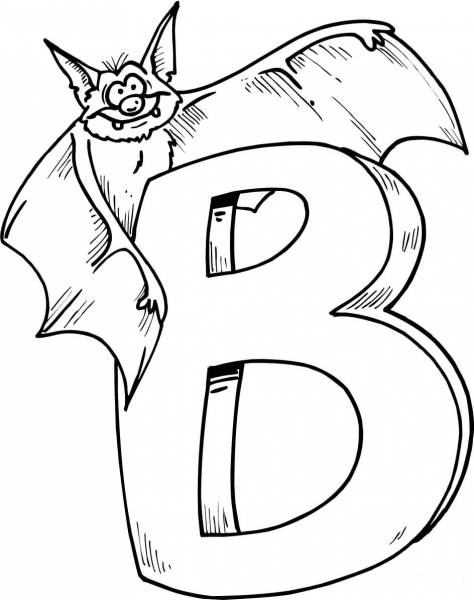 Letter B is for Bat coloring page image