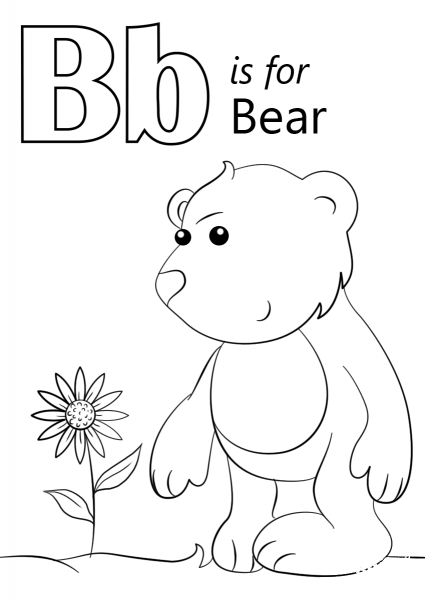 Letter B is for Bear coloring page image