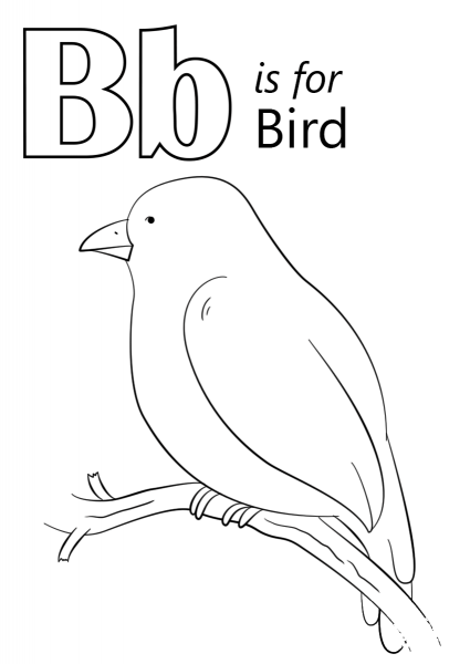 Letter B is for Bird coloring page image