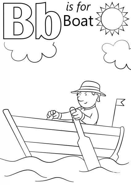 Letter B is for Boat coloring page image