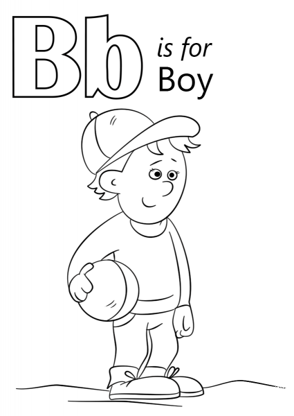 Letter B is for Boy coloring page image