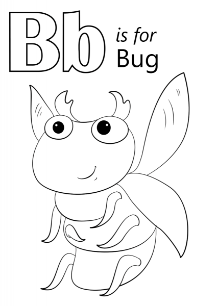 Letter B is for Bug coloring page image