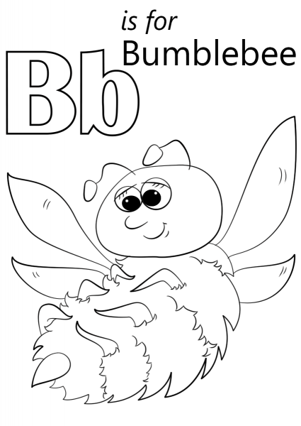 Letter B is for Bumblebee coloring page image
