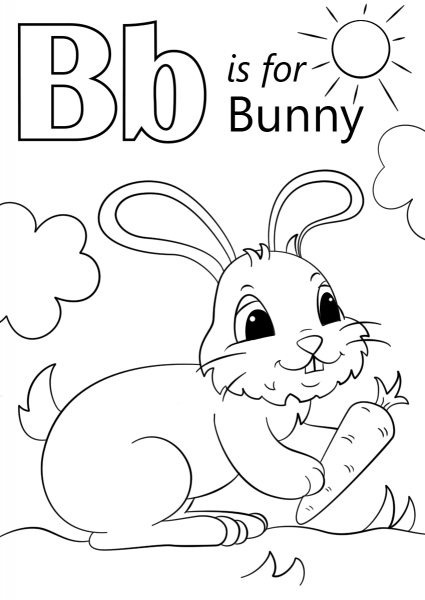 Letter B is for Bunny coloring page image