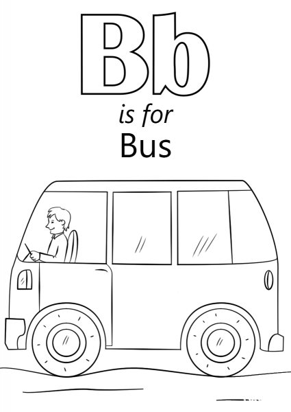 Letter B is for Bus coloring page image