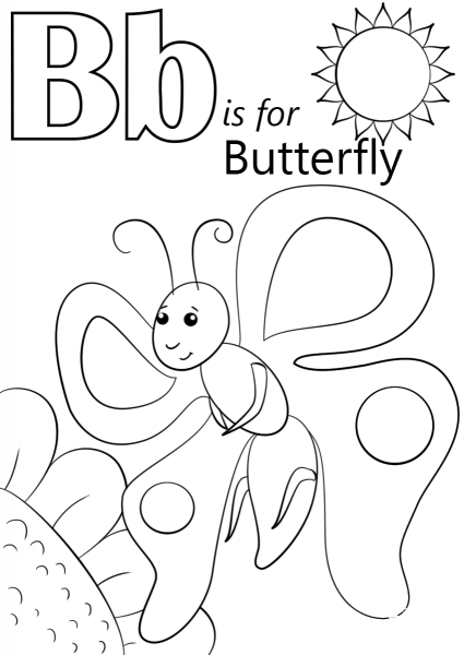 Letter B is for Butterfly coloring page image