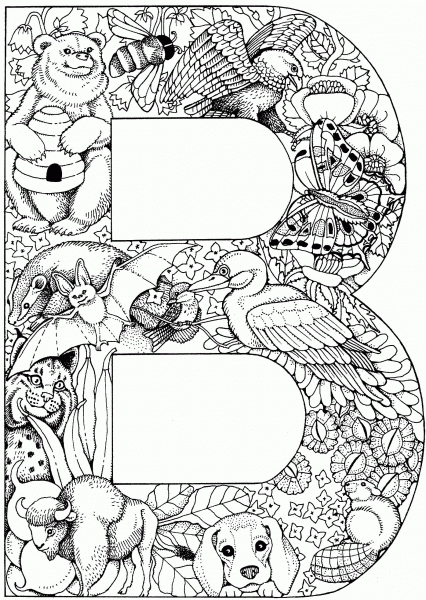 Letter B with Animals coloring page image