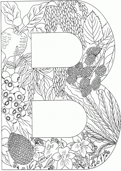 Letter B with Plants coloring page image