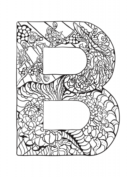 Letter B Zentangle coloring page image