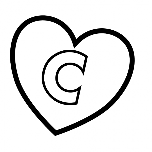 Letter C in Heart coloring page image