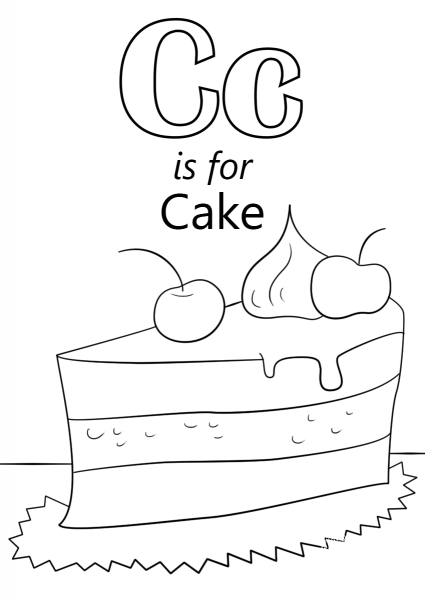 Letter C is for Cake coloring page image