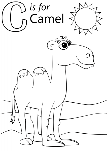 Letter C is for Camel coloring page image