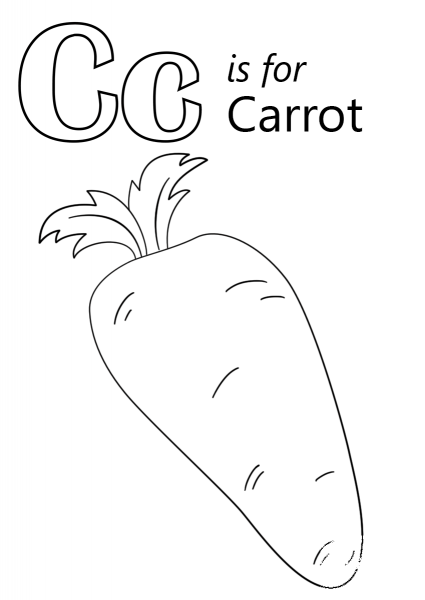 Letter C is for Carrot coloring page image
