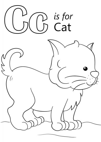 Letter C is for Cat coloring page image