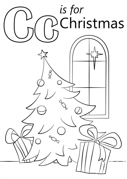 Letter C is for Christmas coloring page image