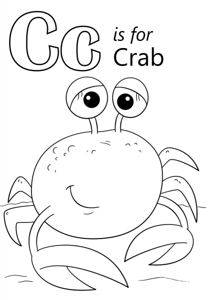 Letter C is for Crab coloring page image