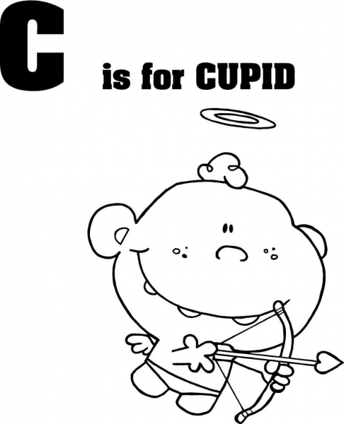Letter C is for Cupid coloring page image