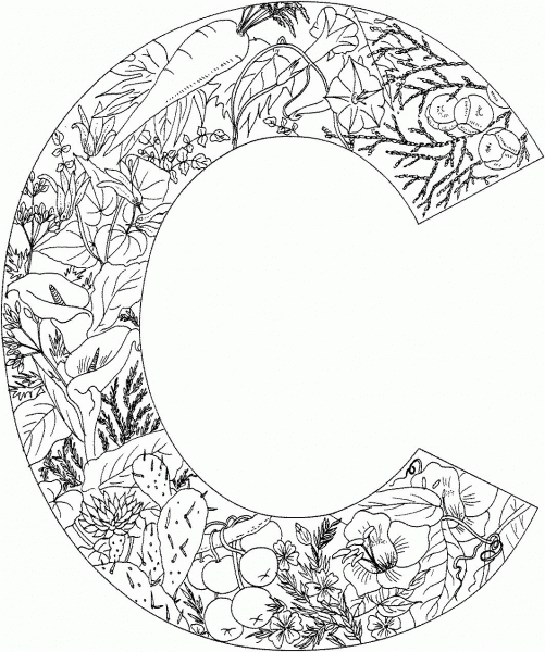 Letter C with Plants coloring page image