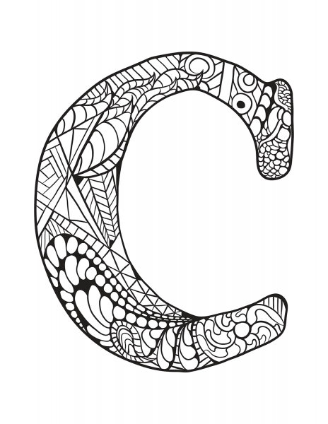Letter C Zentangle coloring page image
