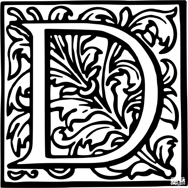 Letter D coloring page image