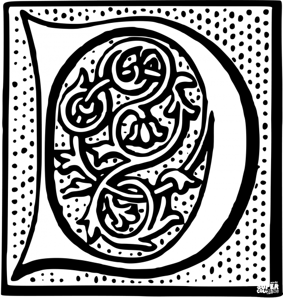 Letter D coloring page image