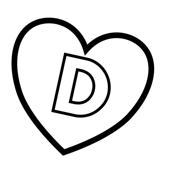 Letter D in Heart coloring page image