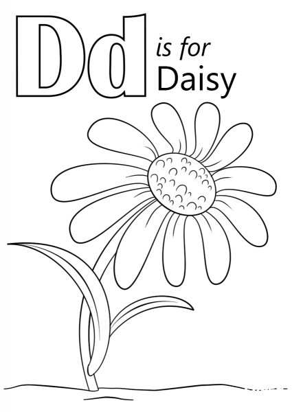 Letter D is for Daisy coloring page image