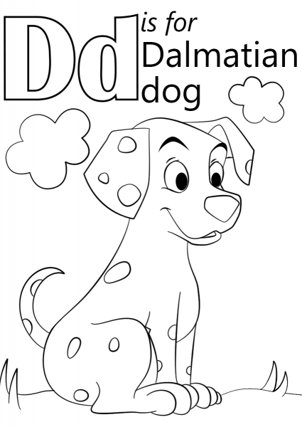 Letter D is for Dalmatian Dog coloring page image