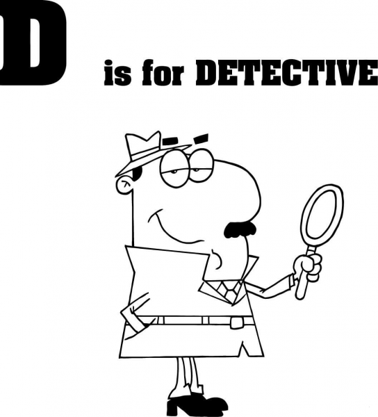 Letter D is for Detective coloring page image