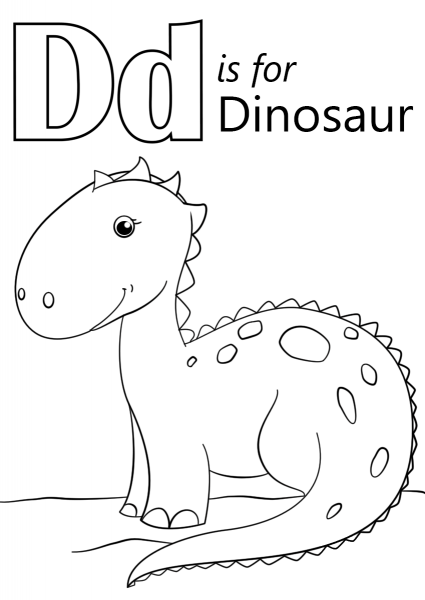 Letter D is for Dinosaur coloring page image